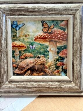Source Unknown Brown Turtle and Mushroom Woodland Wall Art with Butterflies